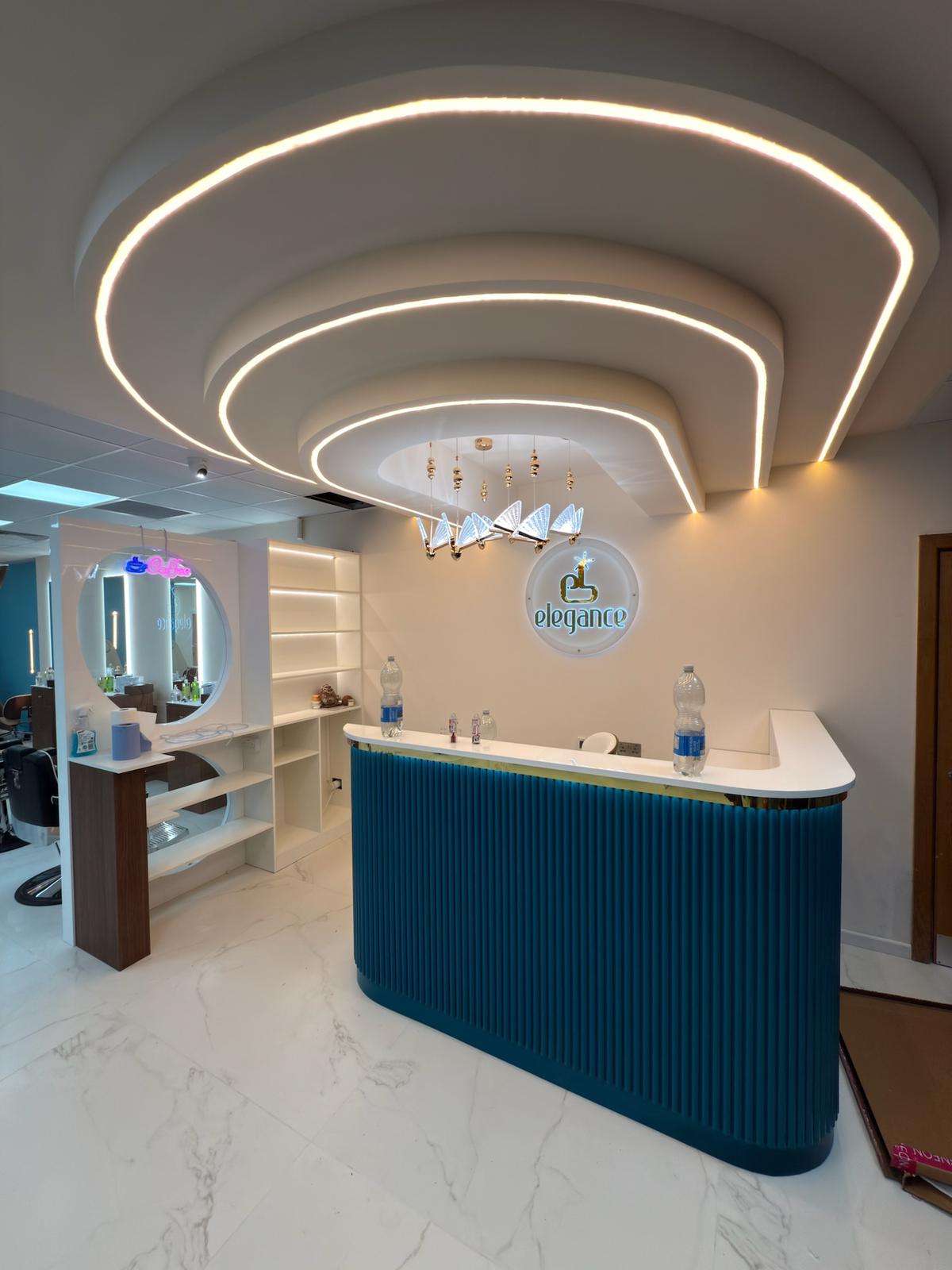 Commercial reception desk and storage unit for a business premises